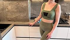 Russian amateur cheats on wife by riding her best friend's huge cock in cowgirl while wife cooks in kitchen, ending with deep creampie and moans