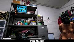 Officer fingers the teen 18+ suspect to ensure there's nothing hidden during the shop investigation.