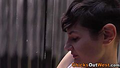Amateur Australian slut contrasts by rubbing hairy pussy outdoors in high definition