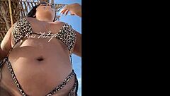 Married Prostitute Flaunts Tan Lines and Juicy Big Ass in Tiny Bikini on Beach