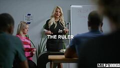 Blonde teacher eagerly licks and rides massive black cock, joining student for intense anal threesome pounding