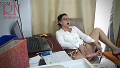 oh secretary you're getting that dildo fuck right in the office like a pro