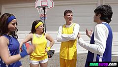 Hey, these step moms swap and train with their basketball stepsons in hot 4some action.