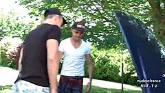 horny amateur french mature cougar in lingerie gets banged by technician outdoor