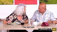 Bold Granny Seduces Handsome Waiter in Stockings for Kinky Cuckold Sex