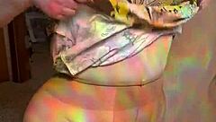 Joan day wears see through tights and flaunts curvy body