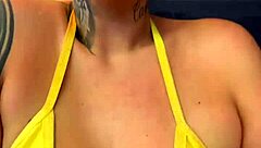 Training at the gym facing Copacabana beach in see-through bikini with my friend, getting all the muscle guys staring at our excited wet pussies!