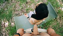 Pov bts freeuse jerking ponytail brunette during meditation huge facial