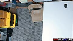 in the office, security guards catch a petite cute teen shoplifter and fuck her in a wild threesome