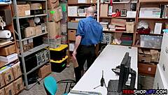 Chunky teen thief caught and fucked by big cock in office