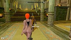 In the world of Skyrim, a big booty redhead struts nude with massive tits bouncing wildly.