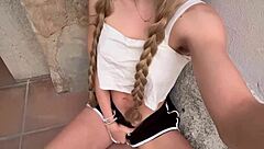 Horny Blonde Teen Waits in Front Yard for Stepdad, Showing Big Ass and Natural Tits Outdoors