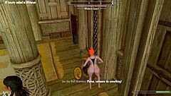 In the world of Skyrim, a big booty redhead struts nude with massive tits bouncing wildly.
