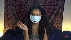 she removed her mask in the hospital and started licking the patient's cock deeply