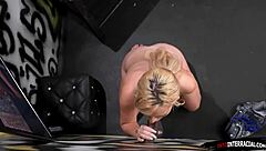 Khloe Kingsley takes gloryhole BBC in shaved pussy fucking and blowjob