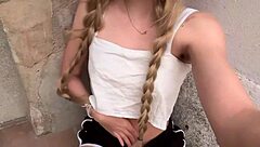Horny Blonde Teen Waits in Front Yard for Stepdad, Showing Big Ass and Natural Tits Outdoors