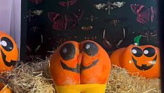 Horny Teen Experiences Double Creampie with Monster Cock in Doggystyle During Halloween Pumpkin Patch Adventure