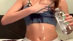 Teen girl spreads wet pussy for solo dildo squirting orgasm in homemade show