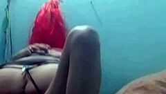 Intriguing webcam session with Latina riding cowgirl in sexy thong panties