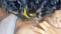 Blonde Indian bhabhi with huge natural tits gets her hairy wet pussy licked intensely.