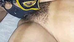 Blonde Indian bhabhi with huge natural tits gets her hairy wet pussy licked intensely.