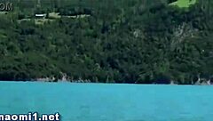 Naomi gets cumshot on beach after blowjob