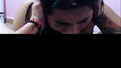 Professional cock sucker Latina with big ass takes deepthroat face fucking intensely