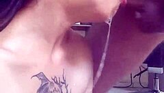 Hey, this naughty little 18+ bitch sucks my dick so good, getting all drooly and covered in cum!