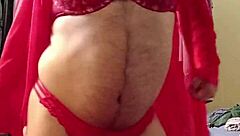 Crossdressing in sexy new red lingerie as a hot transsexual