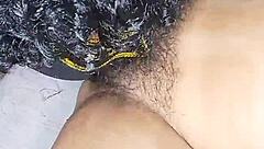 Blonde Indian bhabhi with huge natural tits gets her hairy wet pussy licked intensely.