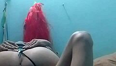 Intriguing webcam session with Latina riding cowgirl in sexy thong panties