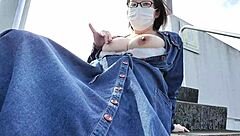 Married Japanese woman boldly masturbates outdoors in full chubby Asian wedding fantasy.