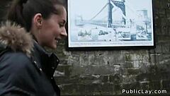 Hey Euro Brunette, Why Flash in Public for Cash and Suck Big Cock Outdoors?