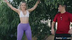 I love this big booty workout with natural busty blonde girl getting wet pussy action in sexy reality