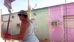 Neighbor can't resist staring at my big ass in short dress