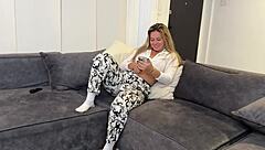 hey there 😏 karen sleent spots her roommate pipeboy spying on her solo play and jumps on his massive dick wildly