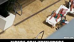 Why does this petite redhead babe slide her bikini bottoms aside while sun bathing outdoors? Her gaping Latina ass craves attention in this public pov encounter.