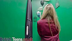 gloryhole teen sucks old cock and swallows cum in uniform