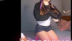 Provocative Argentinian amateur Bonneyuwu masturbates on bed with transparent dildo