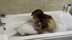 Naked Brunette Milf Sings Wildly In The Bath, Showing Hairy Pussy!