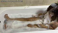 Naked Brunette Milf Sings Wildly In The Bath, Showing Hairy Pussy!