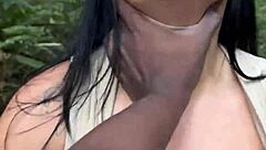 Hot Asian gets stopped by police and fucks without condom in the woods during intense interracial encounter