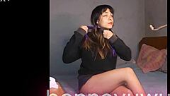 Provocative Argentinian amateur Bonneyuwu masturbates on bed with transparent dildo