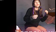 Provocative Argentinian amateur Bonneyuwu masturbates on bed with transparent dildo