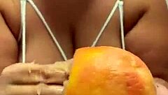 bbw with curvy big ass plays solo with fruit fetish