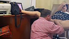 I feel the office domination as femdom lady boss makes employee lick her wet tight pussy on hidden cam.