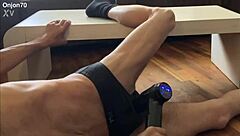 Hey, check out this preview of aggressive myofascial pressure release stretching on the table in underwear with percussion massager!