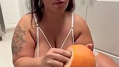bbw with curvy big ass plays solo with fruit fetish