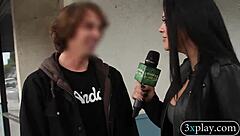 Blindfolded guy explores fucking brunette babe with dildo toy in reality cash setup