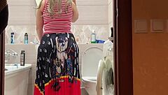 milf's wide hips spreading as mature bbw gets anal fucked in bathroom with big tits bouncing